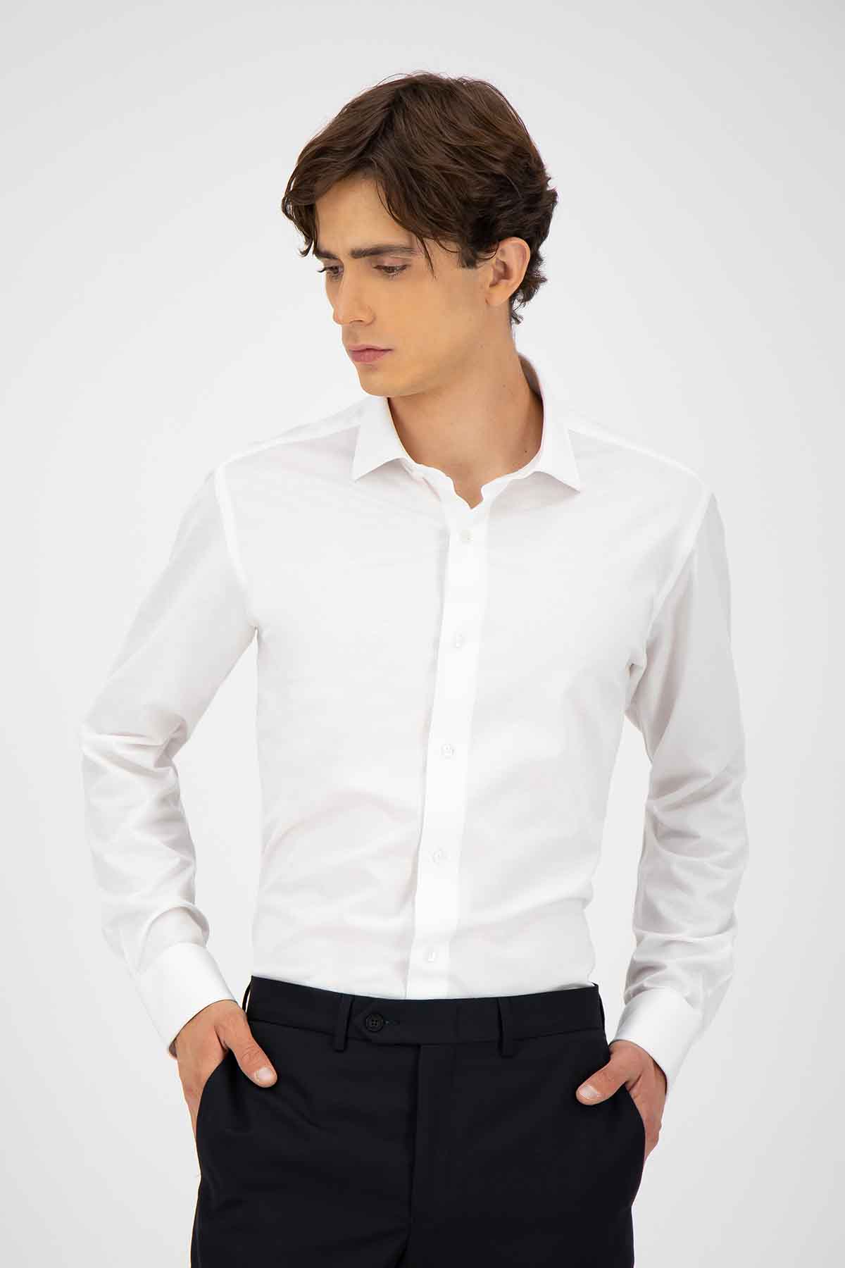 Camisa Calderoni blanca Knit contemorary fit