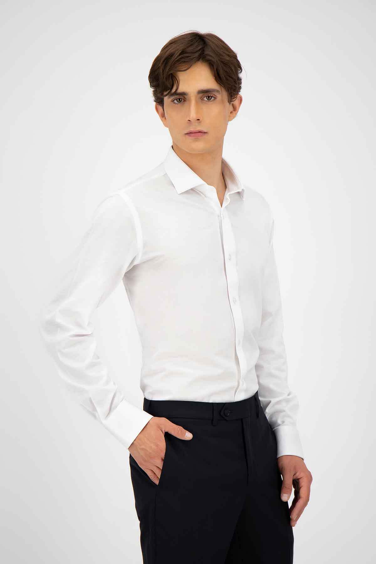 Camisa Calderoni blanca Knit contemorary fit