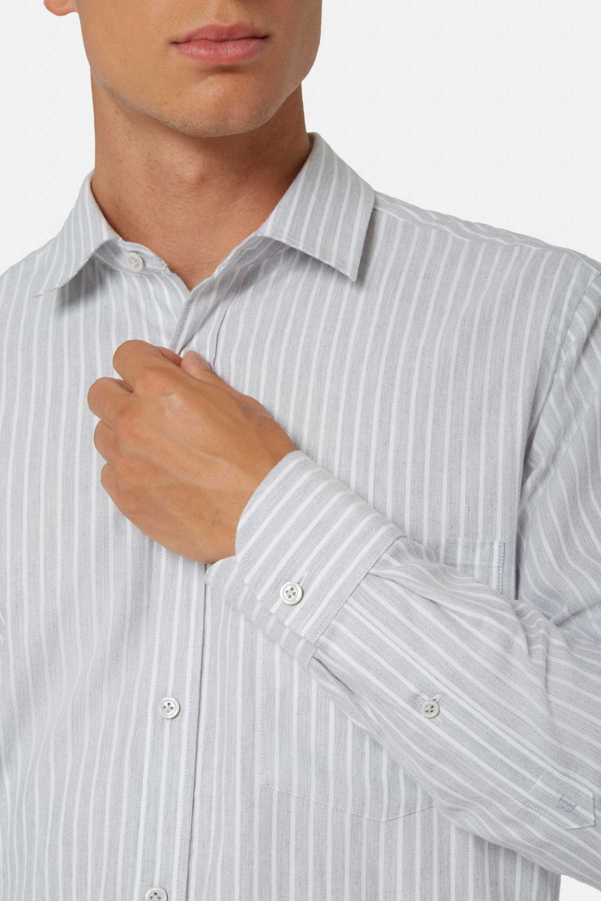 Camisa A Rayas Grises De Algodón Tencel Regular