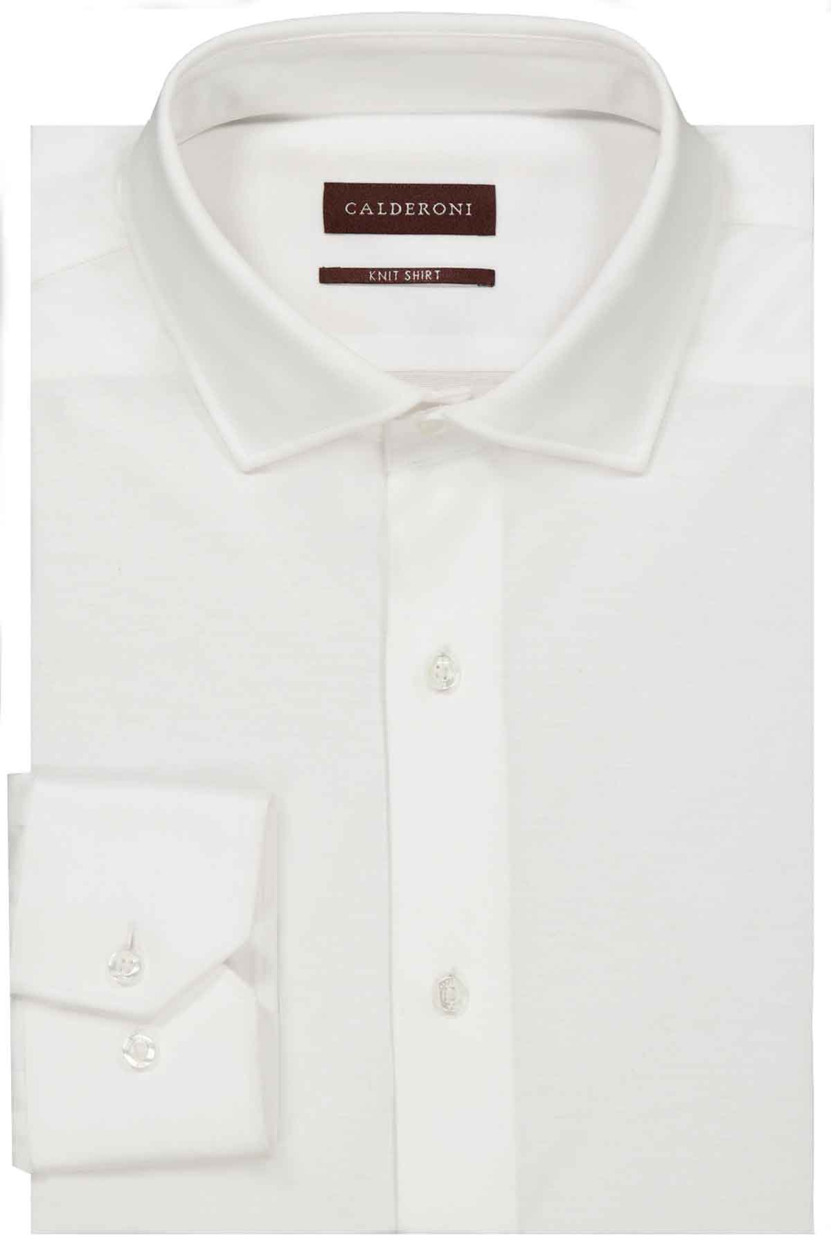 Camisa Calderoni blanca Knit contemorary fit