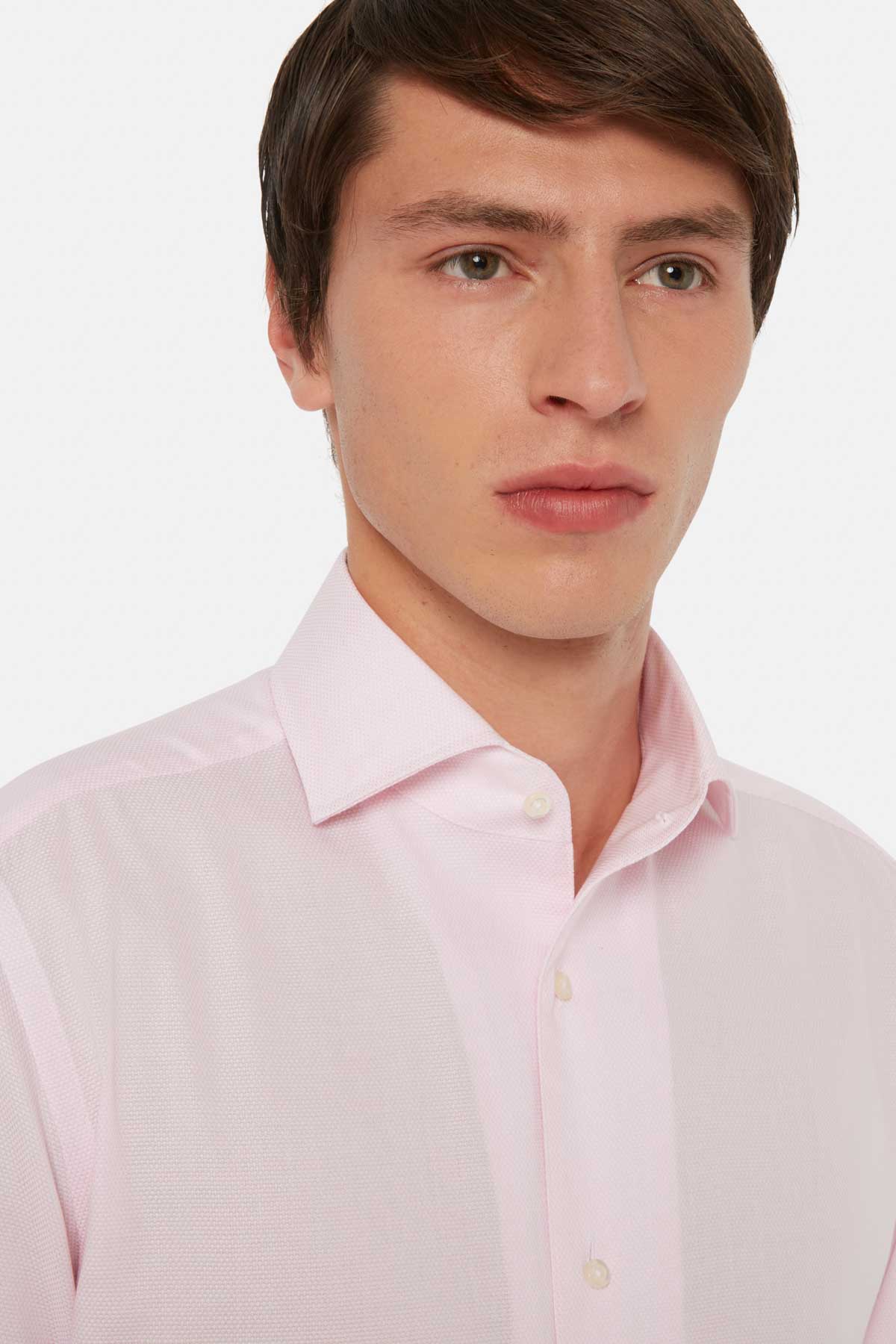 Camisa Rosa De Algodón Dobby Corte Regular