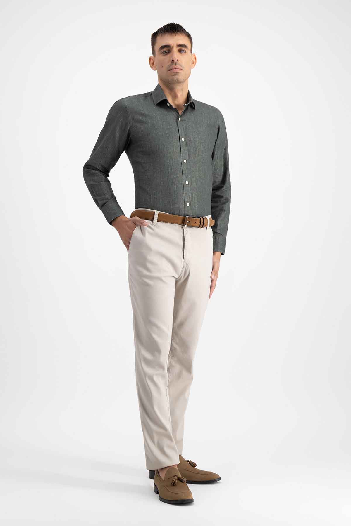 CAMISA PAPER TOUCH OLIVO CALDERONI SLIM FIT